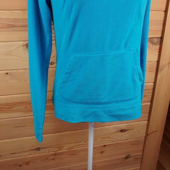The North‎ Face Turquoise Ribbed Fleece Pullover Hooded Sweatshirt Size Medium - Picture 3 of 7